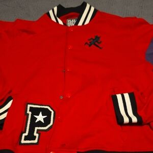 Red Varsity Jacket with Black and White Accents